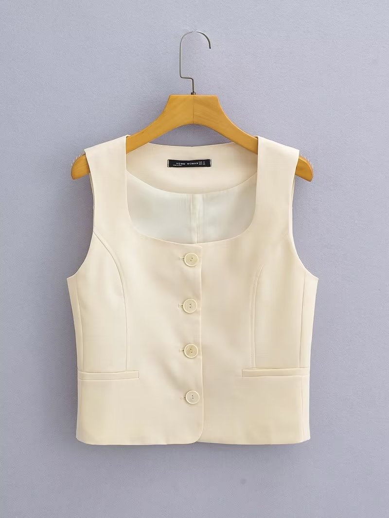 Early Square Collar Solid Color Single Breasted Sleeveless Waistcoat Vest