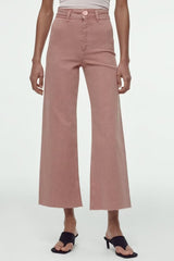 Jean simple taille haute droit délavé ourlet effiloché pantalon court