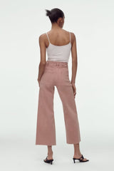 Jean simple taille haute droit délavé ourlet effiloché pantalon court