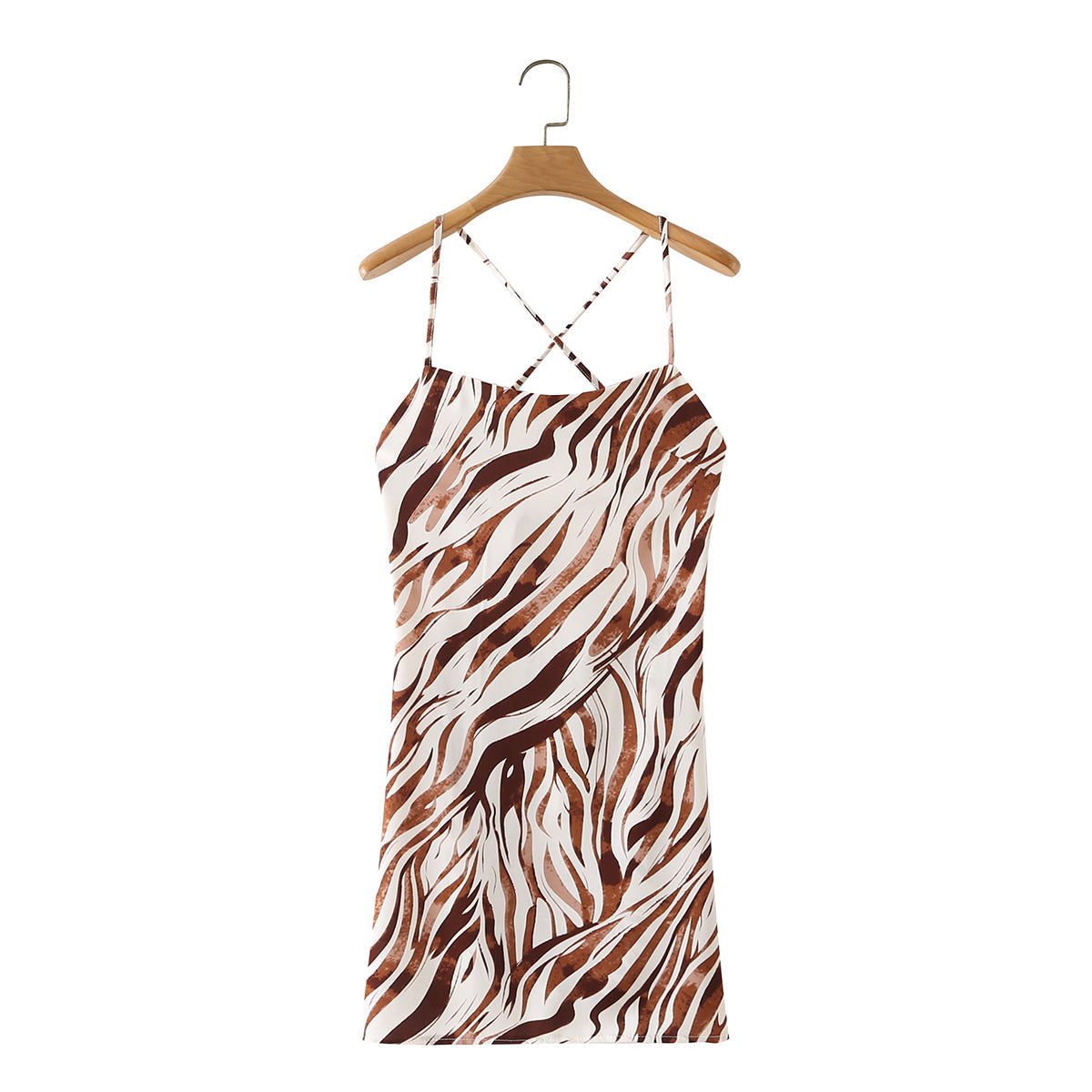 Vintage Zebra Pattern Printing Slip Dress Elegant Slim Fit All Match