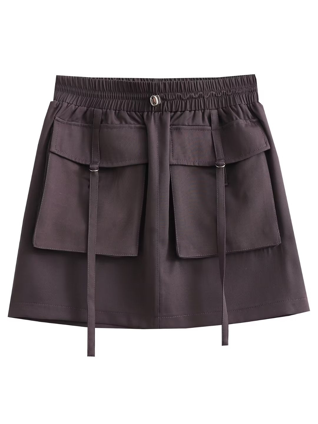 Elastic Waist Drawstring Double Pocket Tooling Mini Skirt