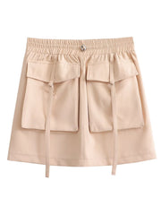 Elastic Waist Drawstring Double Pocket Tooling Mini Skirt