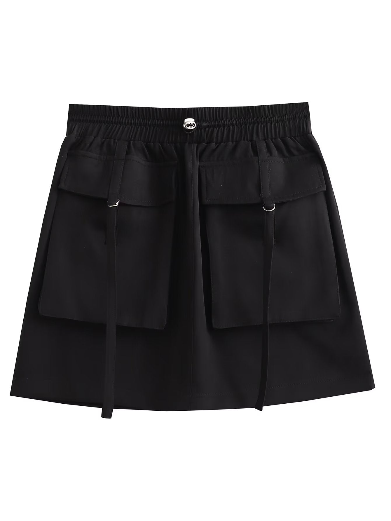 Elastic Waist Drawstring Double Pocket Tooling Mini Skirt