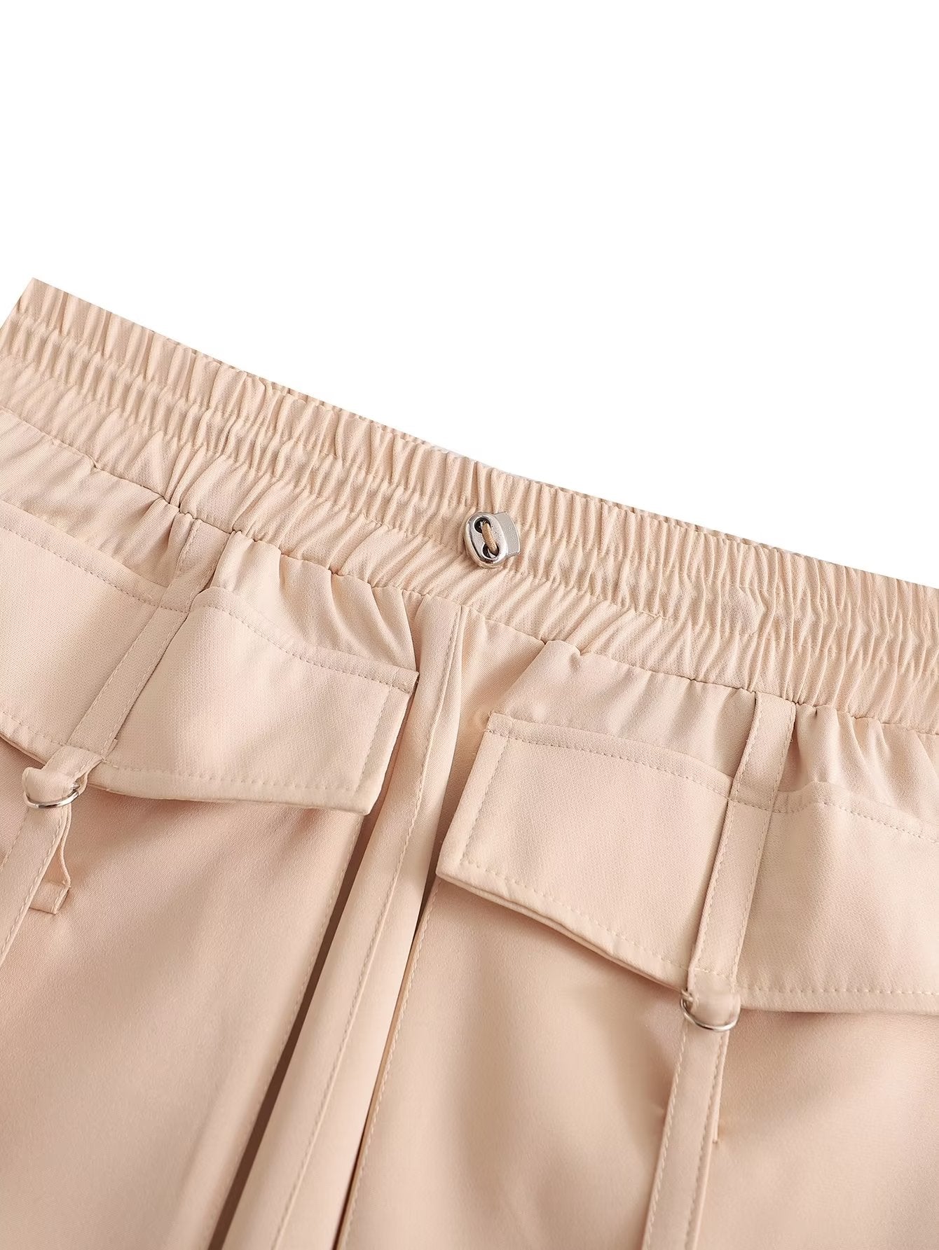 Elastic Waist Drawstring Double Pocket Tooling Mini Skirt