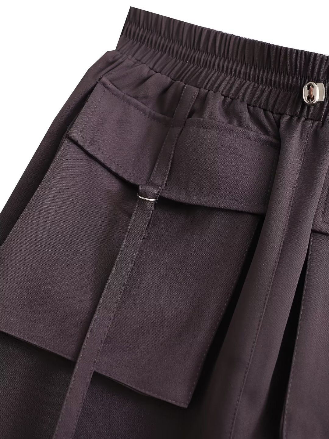 Elastic Waist Drawstring Double Pocket Tooling Mini Skirt