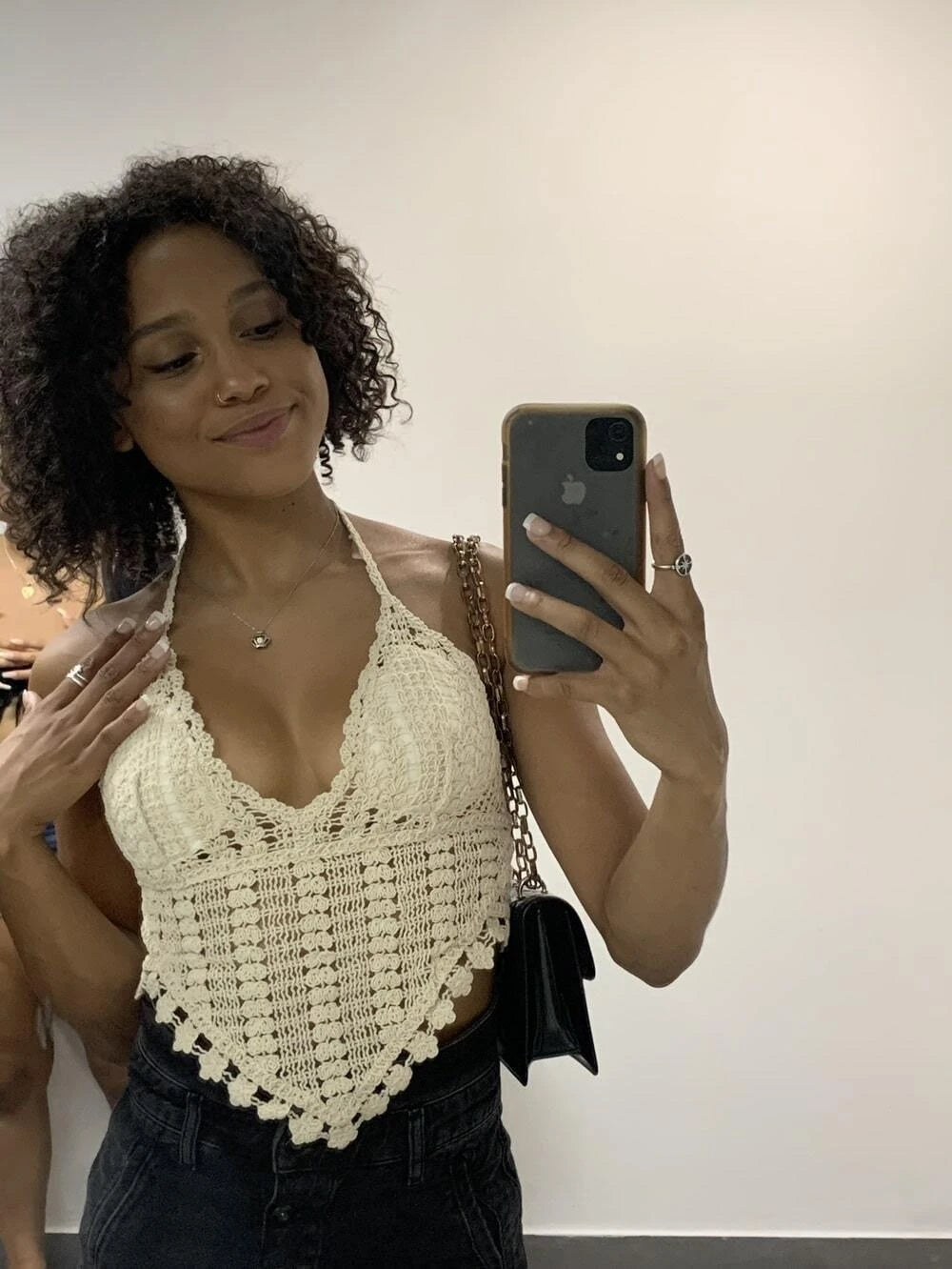 Beach Crochet Knit Cut Out Sling Rear Strap Top