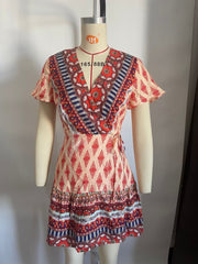 Printed Fresh High Waist Short Sleeve Dress
