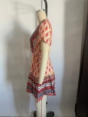Printed Fresh High Waist Short Sleeve Dress