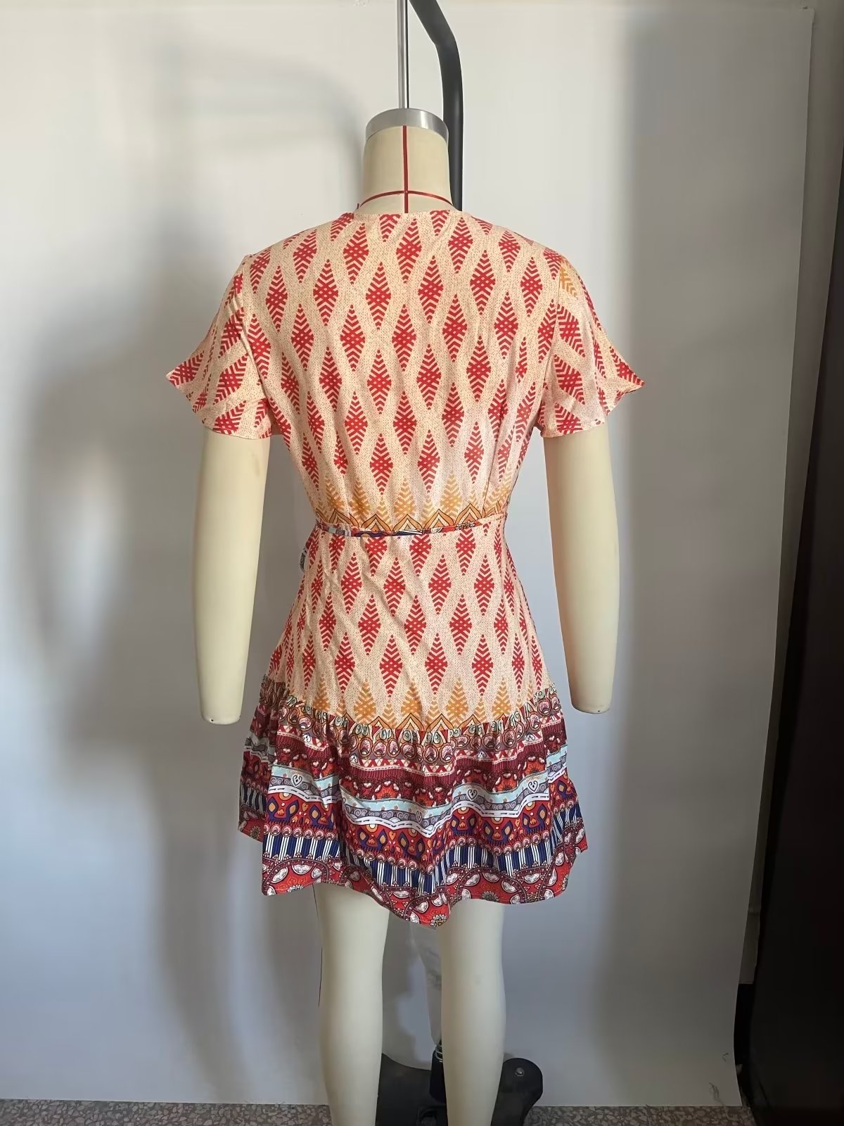 Printed Fresh High Waist Short Sleeve Dress