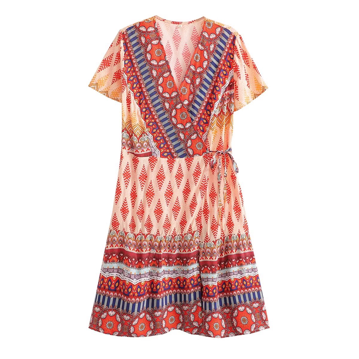 Printed Fresh High Waist Short Sleeve Dress