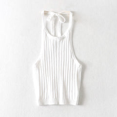 Lace up Halterneck Knitted Vest Sling Thread Sunken Stripe Slimming outside Wear Bottoming Shirt