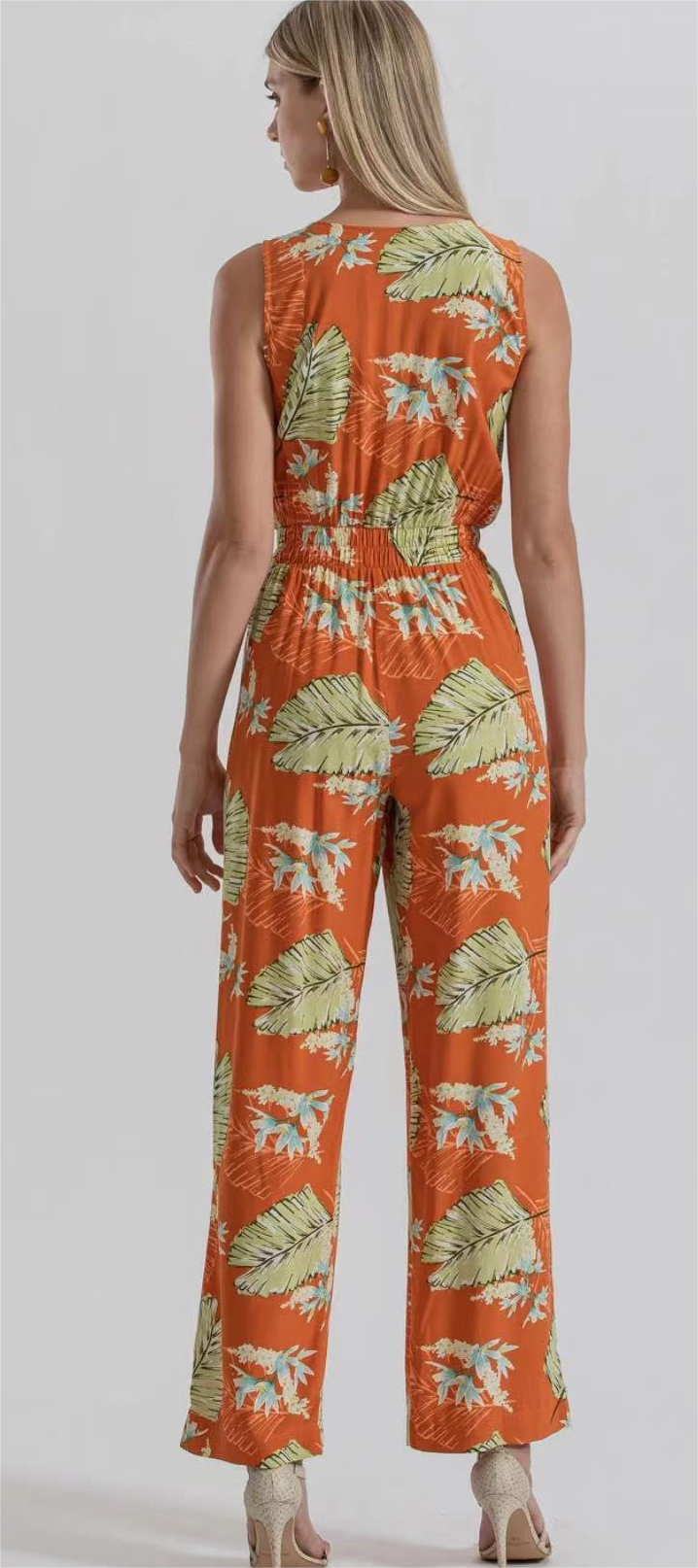 Printing Collared Long Sleeve Jumpsuit Pants