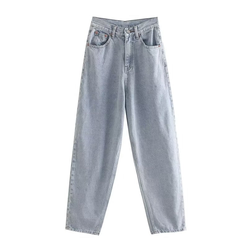 Retro High Waist Loose Plissee Straight Casual Slimming Jeans