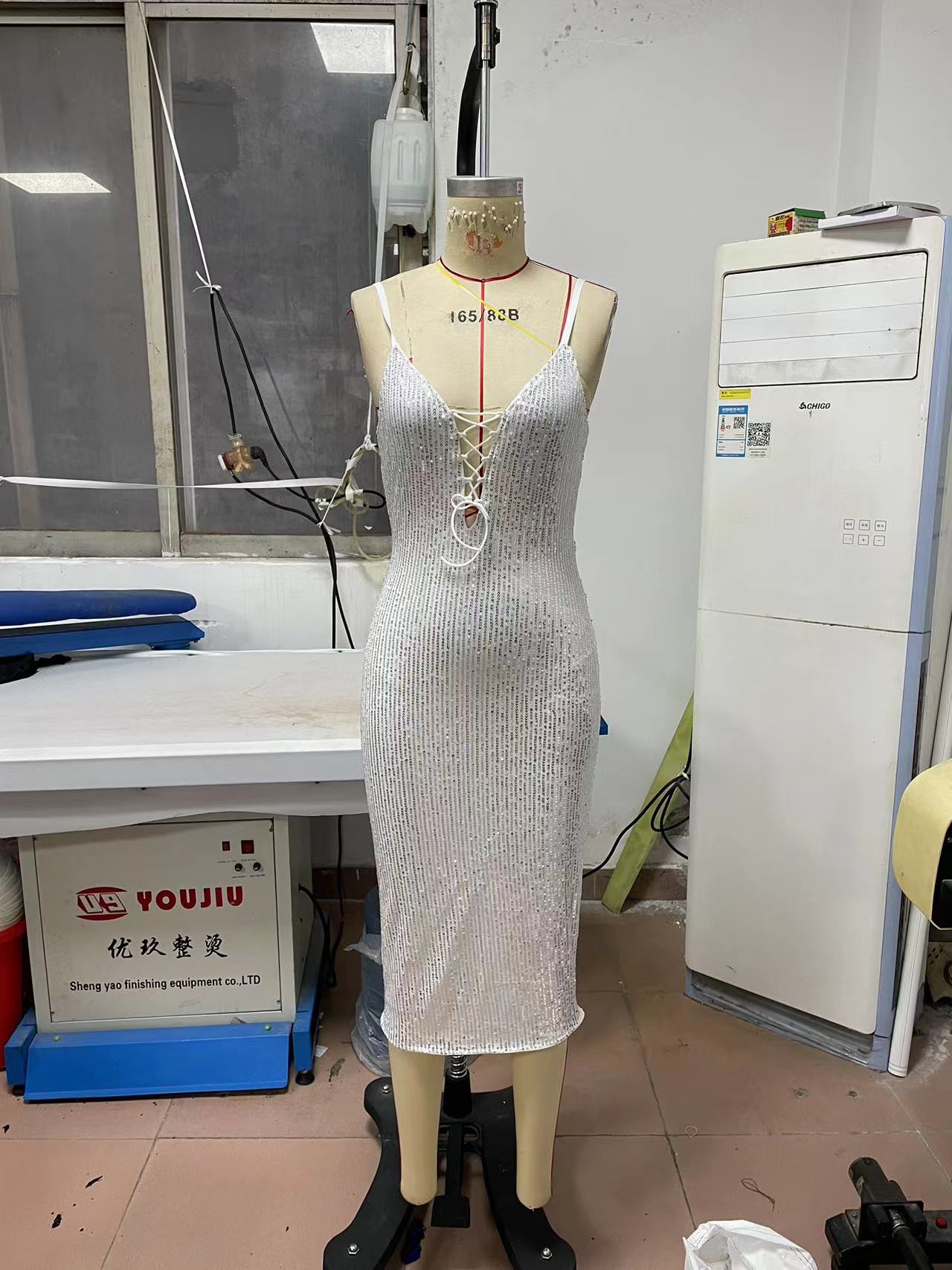 Camisole Gown Slim Hip Wrapped Mid Length Crisscross