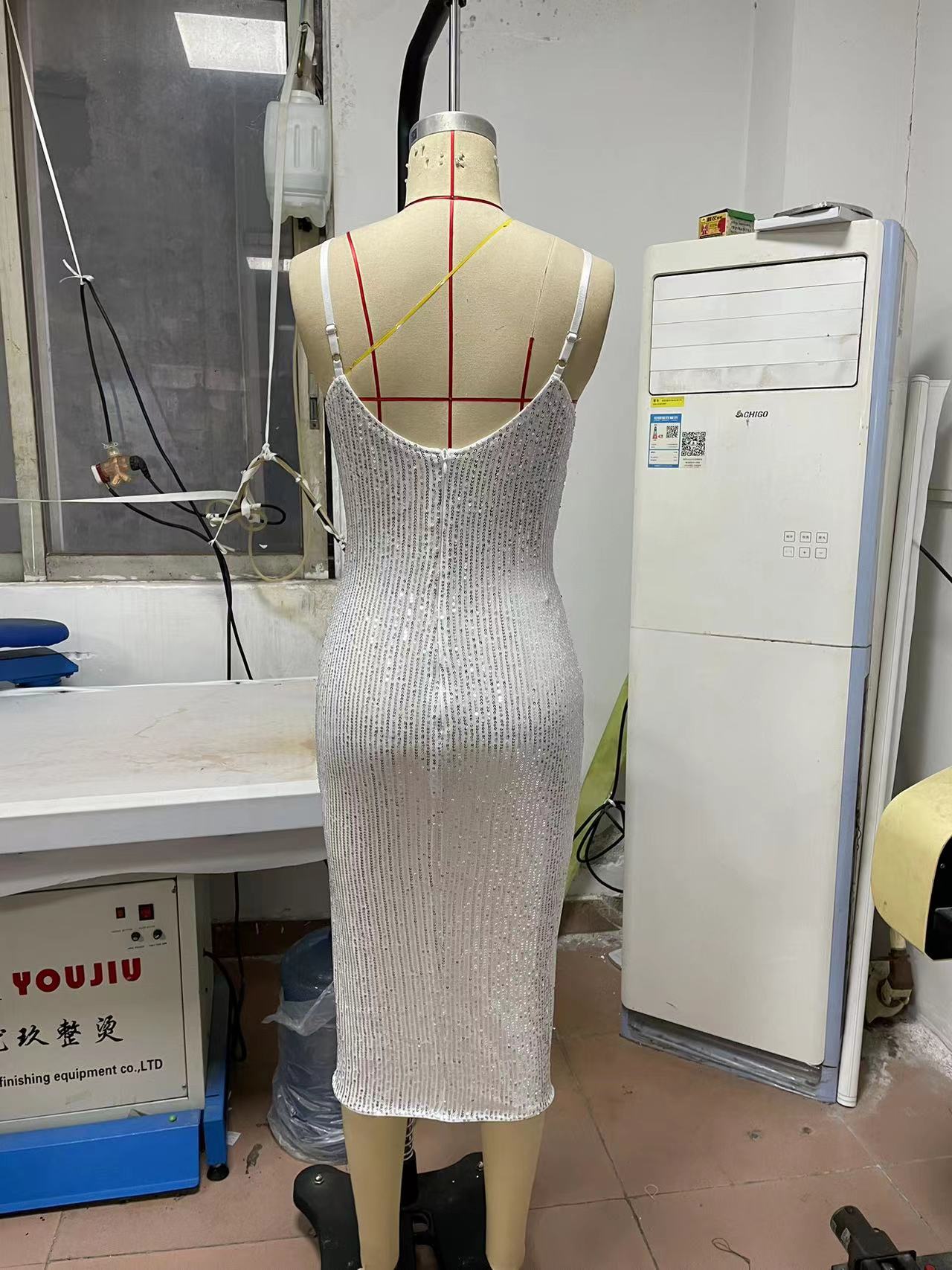 Camisole Gown Slim Hip Wrapped Mid Length Crisscross