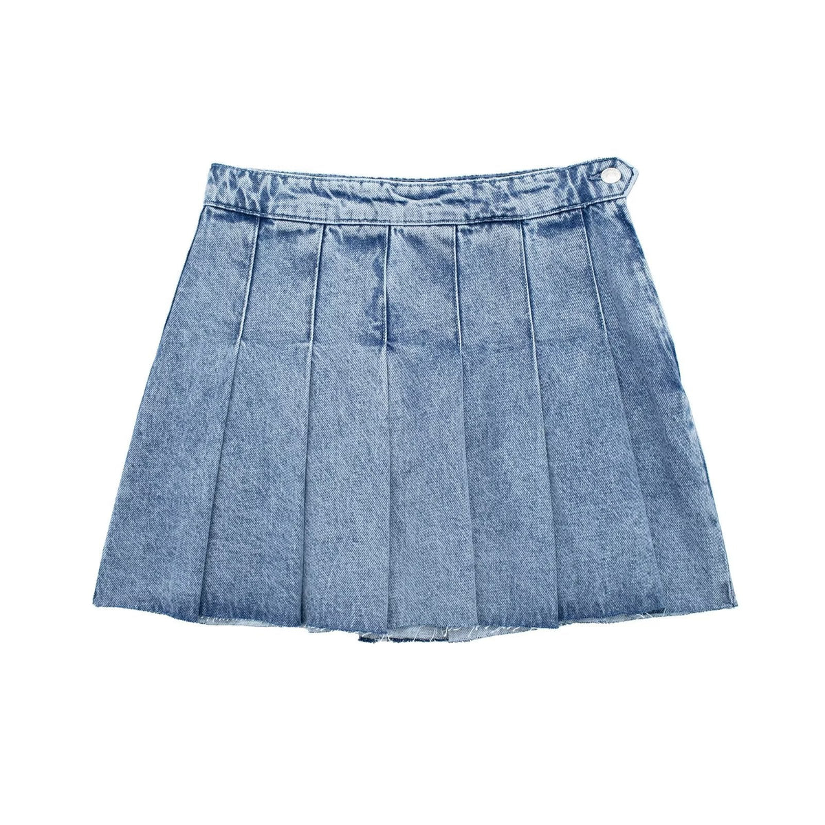 Street Wide Pleated Denim Mini Skirt