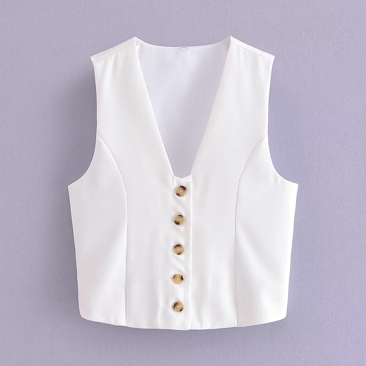 Early V neck Sleeveless Button Cardigan Solid Color Short Vest