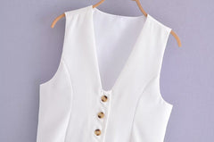 Early V neck Sleeveless Button Cardigan Solid Color Short Vest