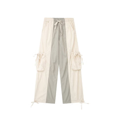 Jean cargo kaki ancien, pantalon ample à poches multiples et queue traînante