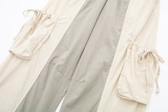 Jean cargo kaki ancien, pantalon ample à poches multiples et queue traînante