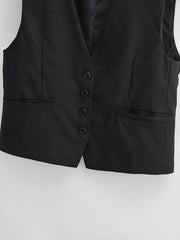 Solid Early Back Slit Ribbon Casual Vest