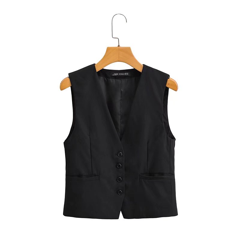 Solid Early Back Slit Ribbon Casual Vest