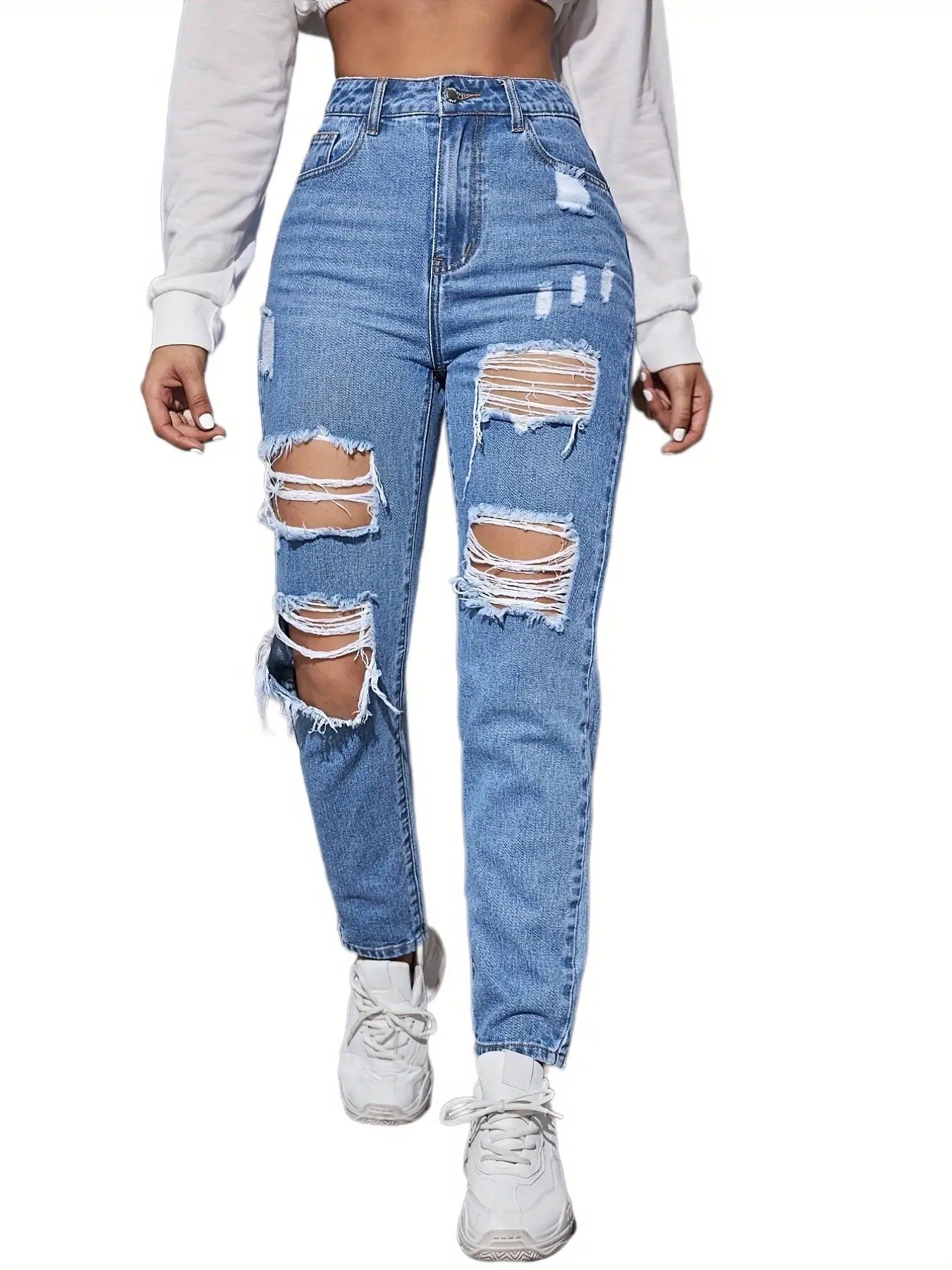 Zerrissene Jeans mit hoher Taille