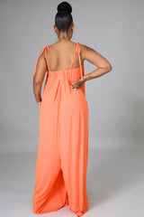 Solid Color Sleeveless Waist Wrapped Chest Loose Wide Leg Jumpsuit