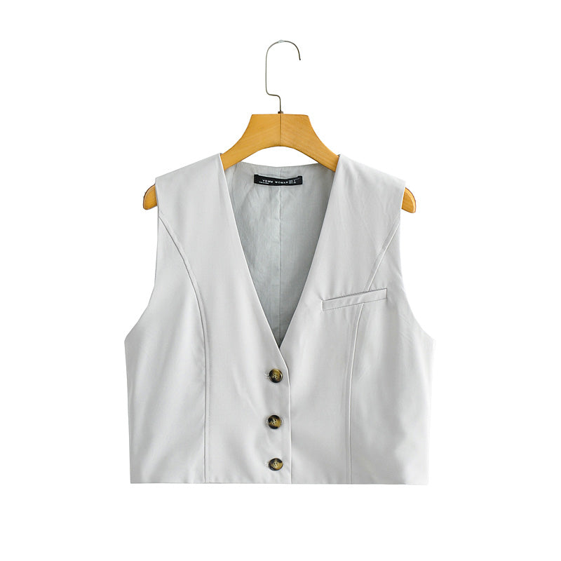 Strap V neck Slim Fit Solid Color Vest