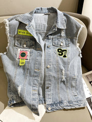 Light Blue Denim Vest Loose Bears Sense Small Coat