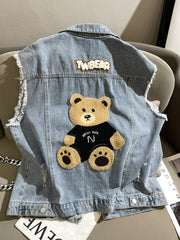 Light Blue Denim Vest Loose Bears Sense Small Coat