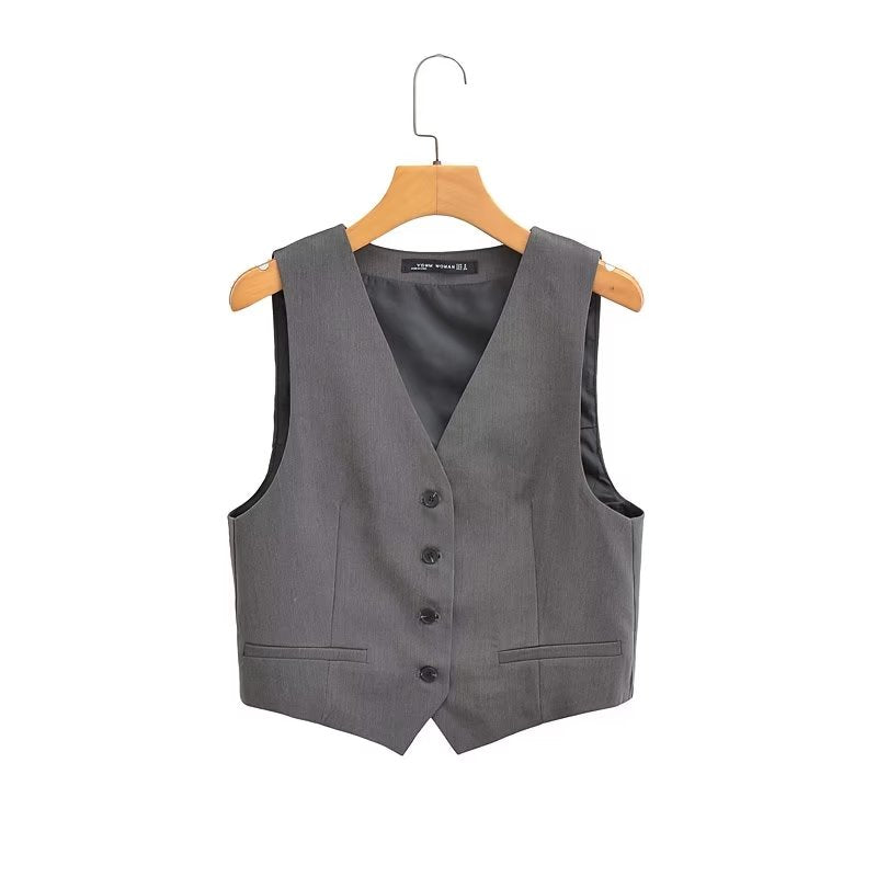 Fall Solid Color Single Breasted Slim Fit Short Vest Top