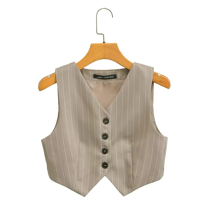 V neck Ptripe Single Breasted Short Vest Jacket Top