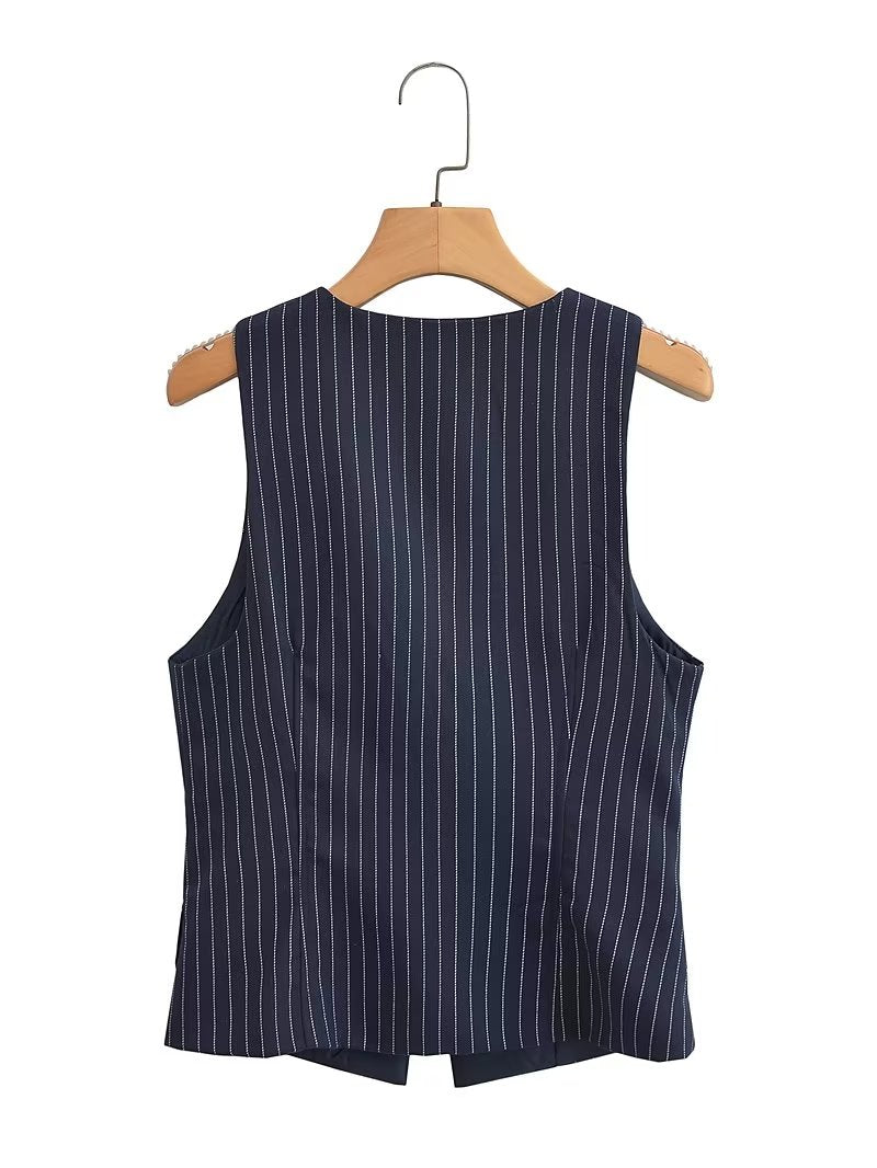 British Elegant Classic Striped Slim Fit Vest Sleeveless Top Office Coat