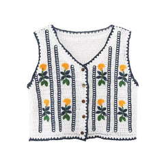 Early Korean Embroidered Knitted Vest Retro All Matching Hollow Out Cutout Out Short Coat Waistcoat