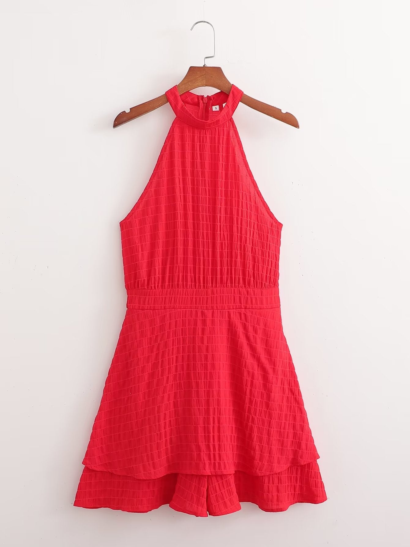 Elegance Chiffon Sleeveless Ruffled Short Dress With Belt