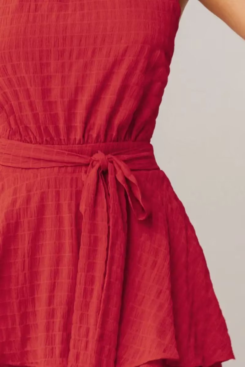Elegance Chiffon Sleeveless Ruffled Short Dress With Belt