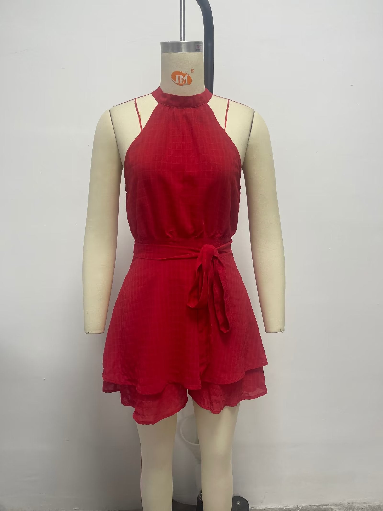 Elegance Chiffon Sleeveless Ruffled Short Dress With Belt