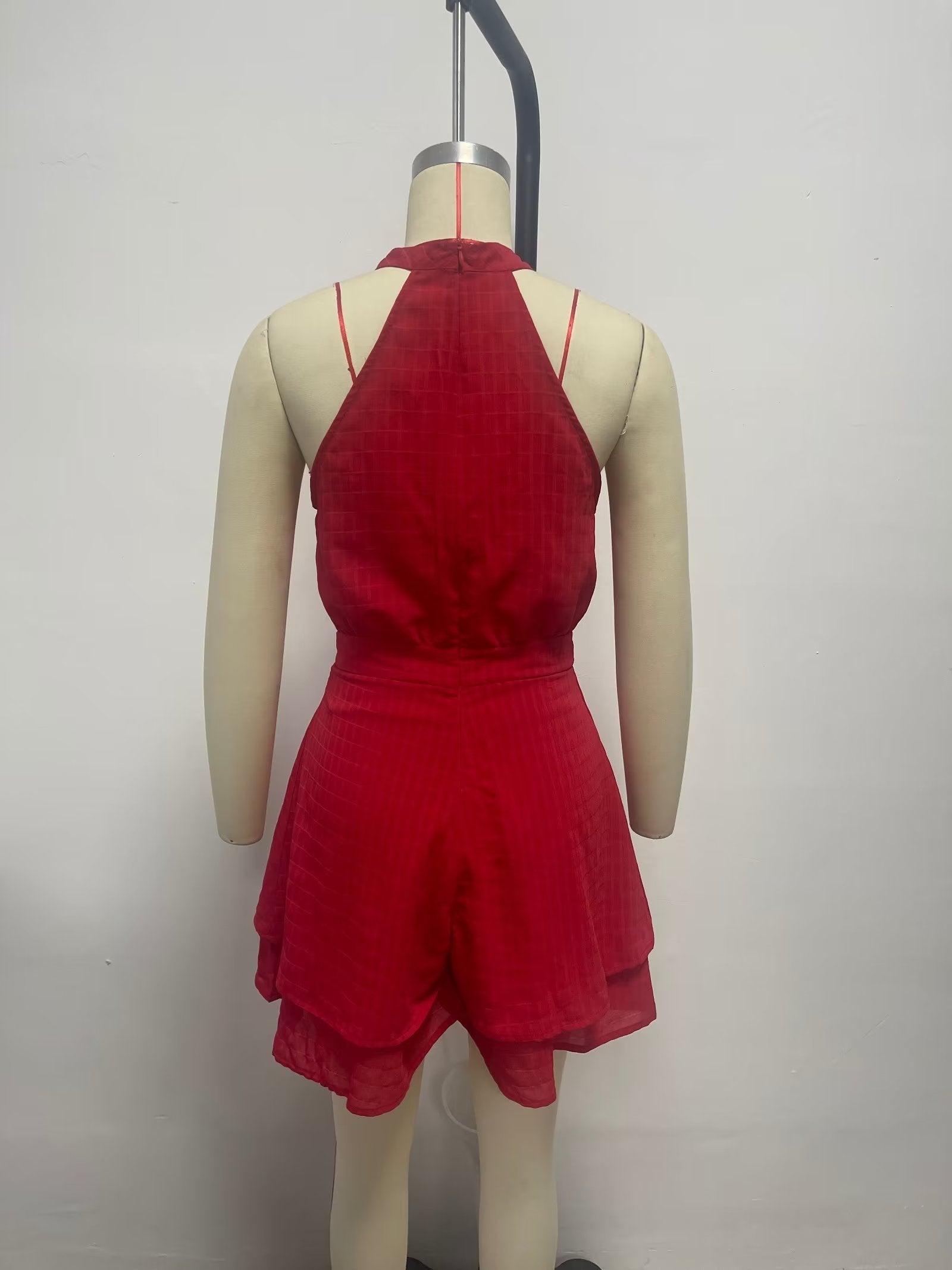 Elegance Chiffon Sleeveless Ruffled Short Dress With Belt