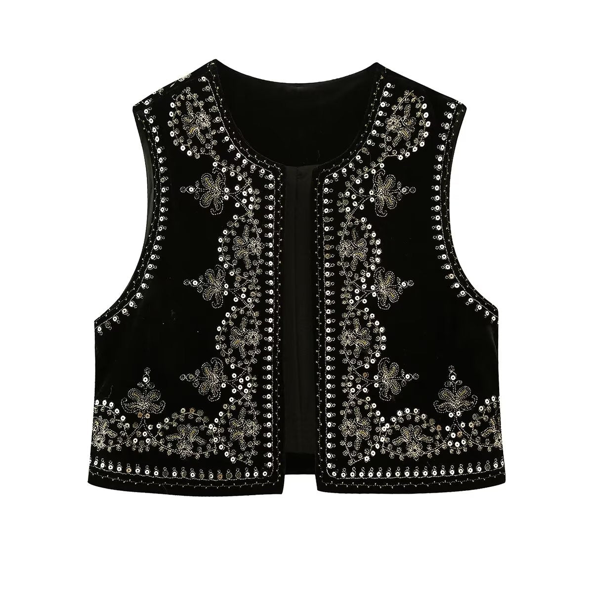 Retro Casual Embroidered Velvet Vest