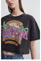 Mottled Distressed Printed Short Sleeved T shirt