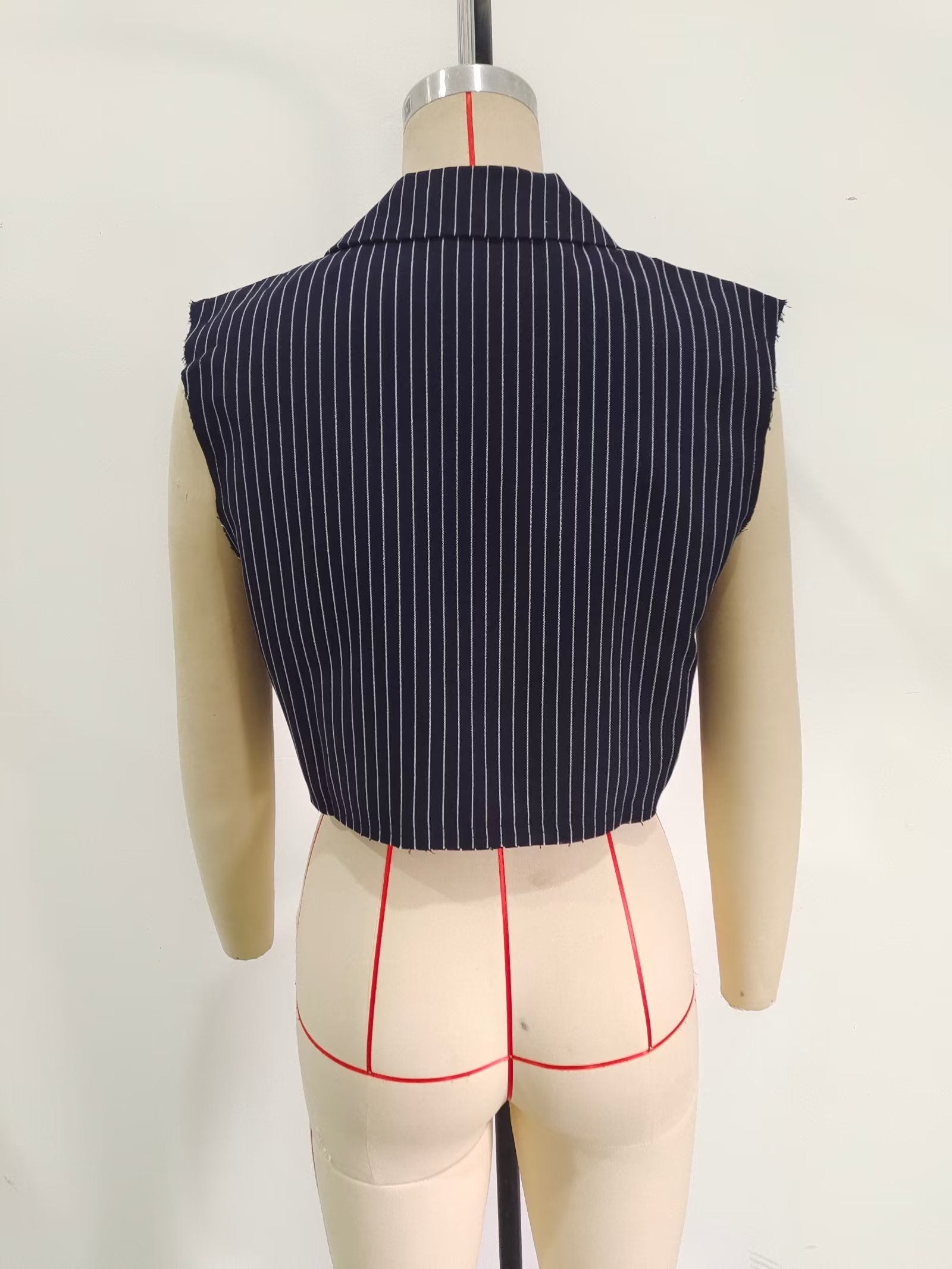 Short Tops Vintage Striped Lasel Vest