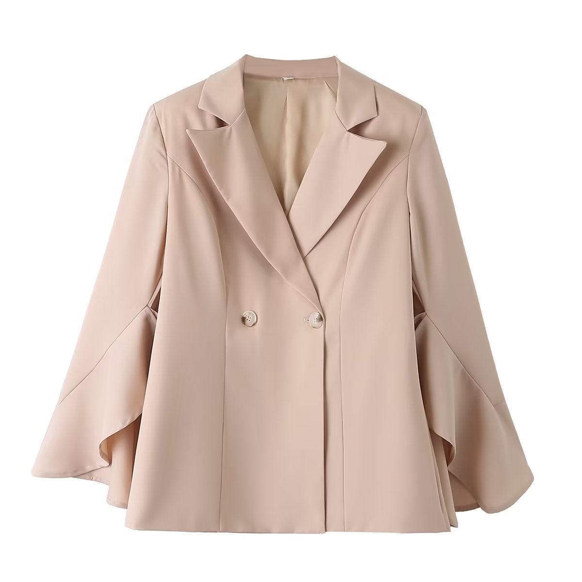 Kamelfarbener Blazer mit kleinen Ärmeln und zwei Knöpfen, mittellang