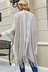 Striped Fringe Hem Longline Poncho