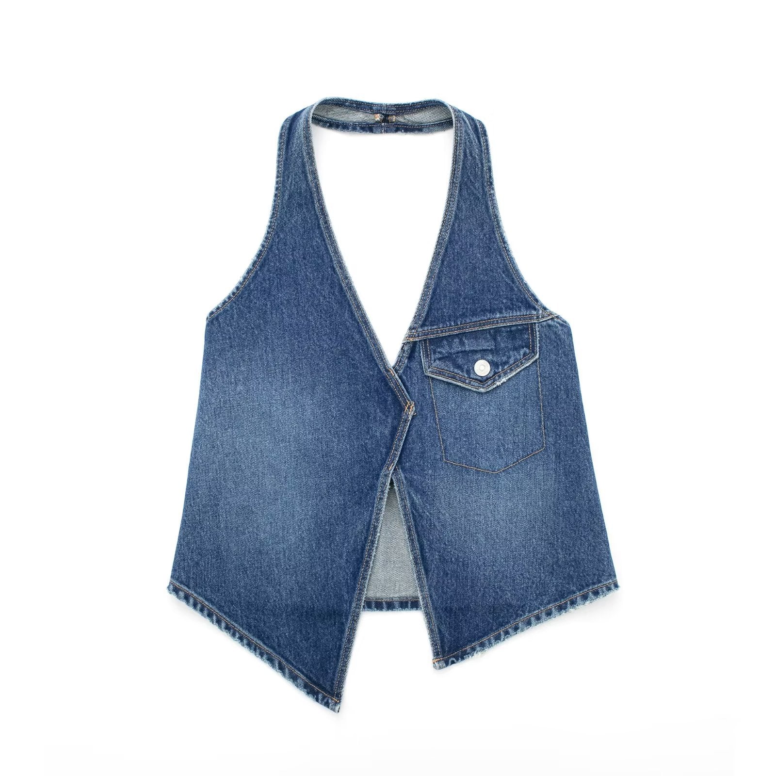 Denim Vest V neck Single Breasted Short Denim Waistcoat Vest