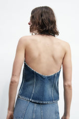 Denim Vest V neck Single Breasted Short Denim Waistcoat Vest