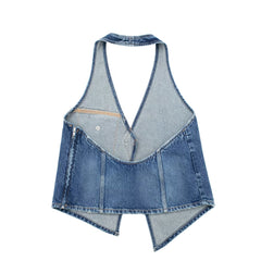 Denim Vest V neck Single Breasted Short Denim Waistcoat Vest