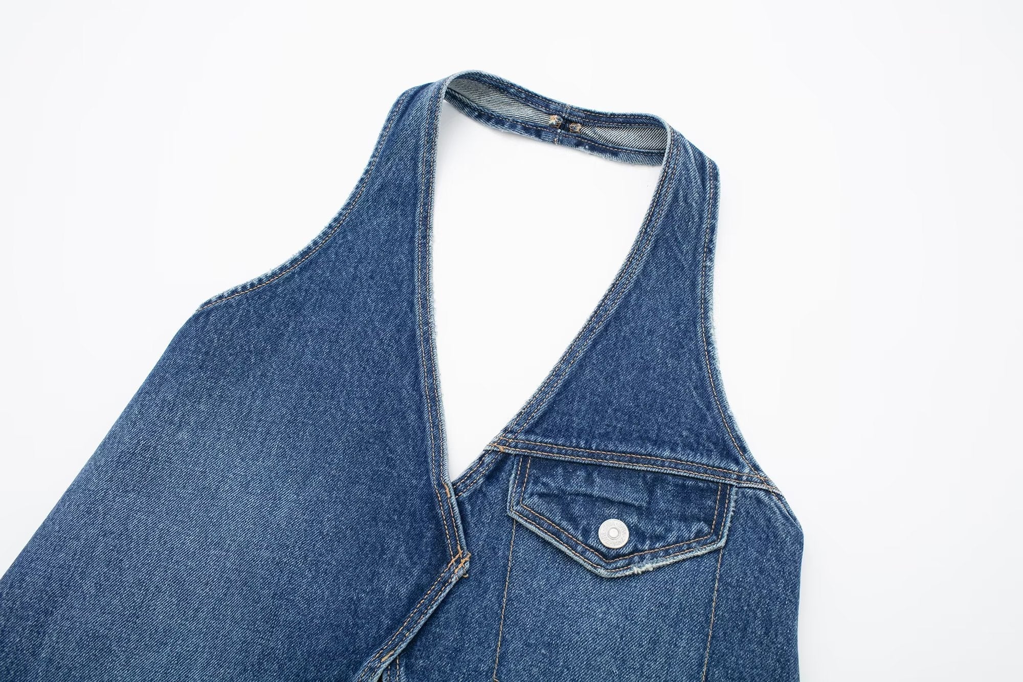 Denim Vest V neck Single Breasted Short Denim Waistcoat Vest