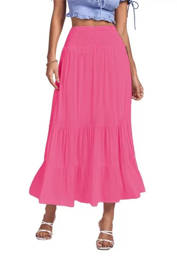 Solid Color Pleated Stitching Elastic High Waist Sheath Skirt