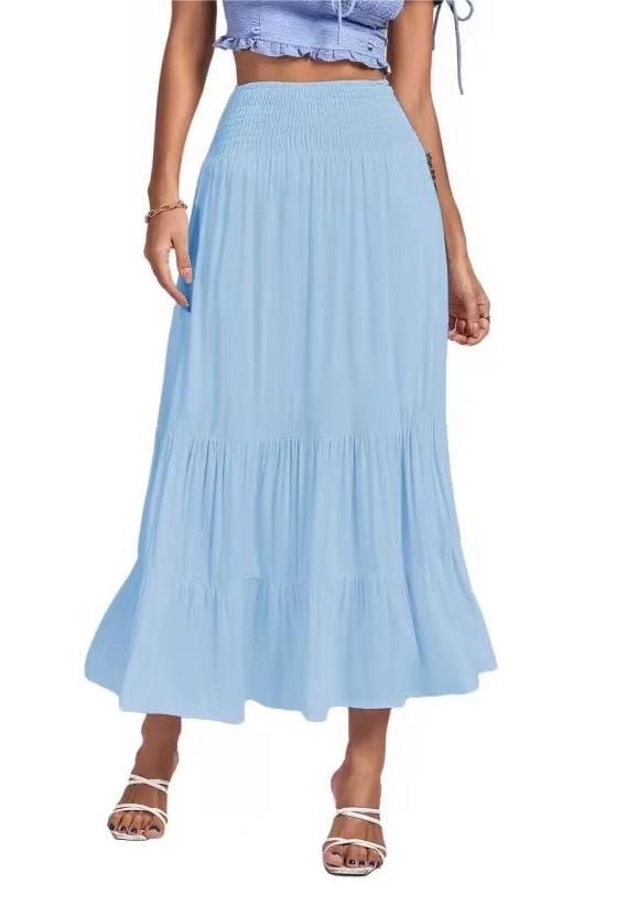 Solid Color Pleated Stitching Elastic High Waist Sheath Skirt
